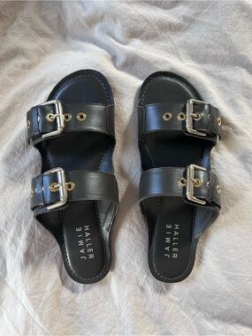 Jamie Haller Double Buckle Slide Sandals – Size 39 | Never Worn | Olive